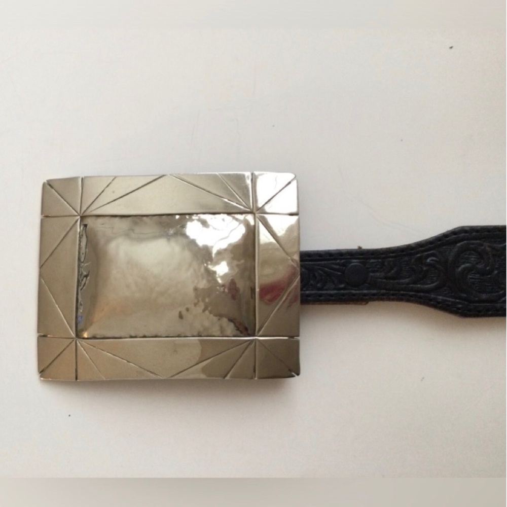 Vintage Modernist AUDREY SCHENK Sterling Silver Brass Large Square Belt Buckle